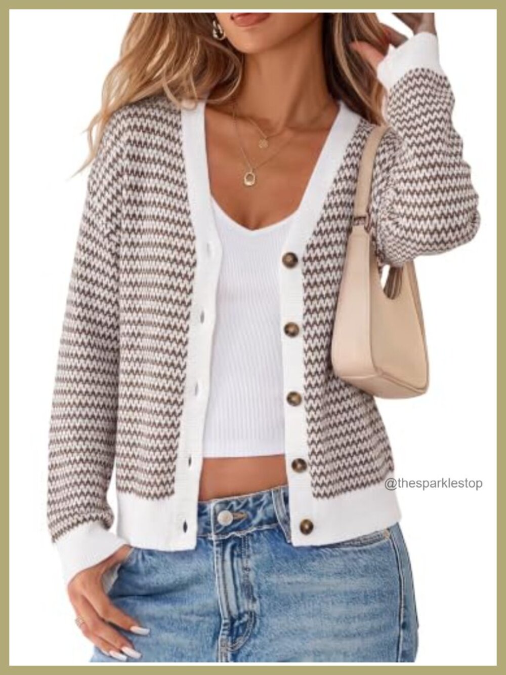 100% Cotton V Neck Button Front Striped Cropped Cardigan Sweater